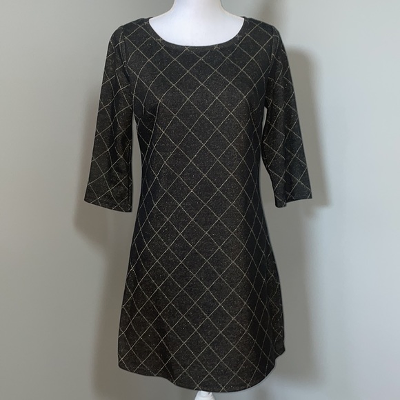 SHIFT DRESS BLACK & GOLD SHIMMER - Picture 1 of 9